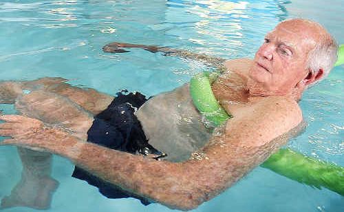 Allan Bashforth from Nambucca Heads doing his hydrotherapy at the Hervey Bay Aquatic Centre. Allan Bashforth from Nambucca Heads doing his hydrotherapy at the Hervey Bay Aquatic Centre.